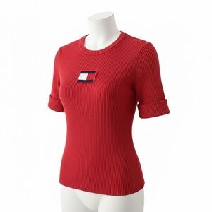 Vintage 2002 Tommy Hilfiger Red Flag Y2K Thick Knit Ribbed Top